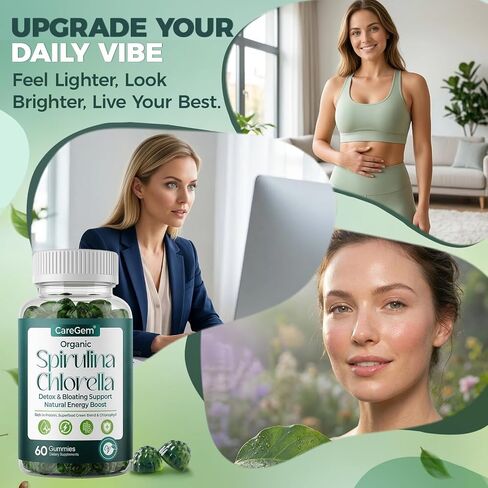 38-in-1 Super Greens Gummies with Sea Moss, Spirulina, Chlorella - Bloating Relief & Gut Health - 100% DV Vitamin A, B12, Iron, Magnesium - Energy & Immunity, Vegan, Green Apple, 60 Cts in Saudi Arabia