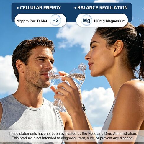 Molecular Hydrogen Tablets with Magnesium for Seniors, Women - Fast Dissolving H2 Water Tabs, 12 PPM Hydrogen-Rich Antioxidant Supplement for Energy & Post Workout Support, 30 Count in Kuwait