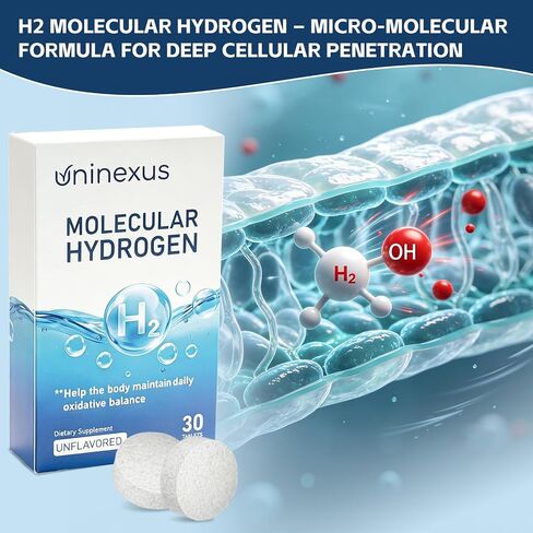 Molecular Hydrogen Tablets with Magnesium for Seniors, Women - Fast Dissolving H2 Water Tabs, 12 PPM Hydrogen-Rich Antioxidant Supplement for Energy & Post Workout Support, 30 Count in Kuwait