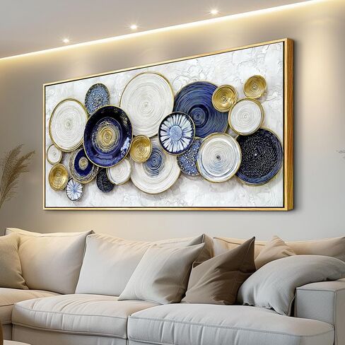 JUDASJART Large Wall Decor For Living Room Canvas Wall Art For Office Modern Wall Decorations For Bedroom Blue Swirl Gold Trim Landscape Painting Abstract Pictures Artwork Room Home Decor 24x48 In in Saudi Arabia