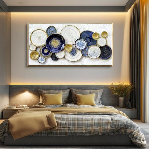 JUDASJART Large Wall Decor For Living Room Canvas Wall Art For Office Modern Wall Decorations For Bedroom Blue Swirl Gold Trim Landscape Painting Abstract Pictures Artwork Room Home Decor 24x48 In in Saudi Arabia