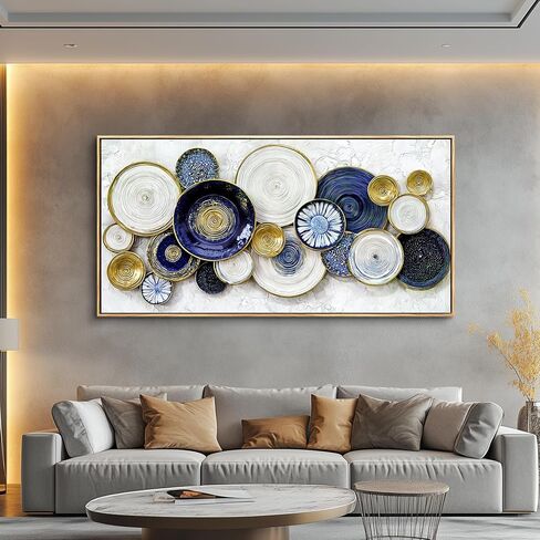 JUDASJART Large Wall Decor For Living Room Canvas Wall Art For Office Modern Wall Decorations For Bedroom Blue Swirl Gold Trim Landscape Painting Abstract Pictures Artwork Room Home Decor 24x48 In in Saudi Arabia