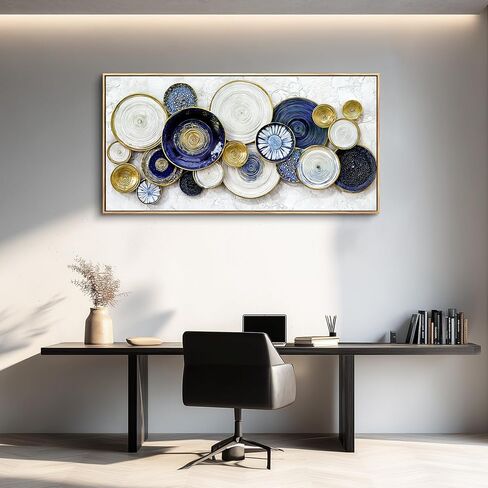 JUDASJART Large Wall Decor For Living Room Canvas Wall Art For Office Modern Wall Decorations For Bedroom Blue Swirl Gold Trim Landscape Painting Abstract Pictures Artwork Room Home Decor 24x48 In in Saudi Arabia