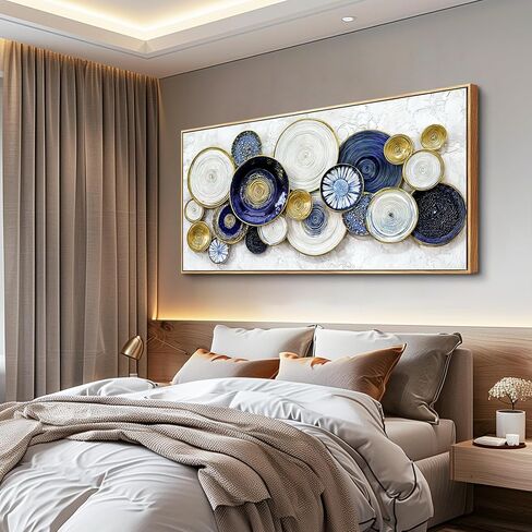 JUDASJART Large Wall Decor For Living Room Canvas Wall Art For Office Modern Wall Decorations For Bedroom Blue Swirl Gold Trim Landscape Painting Abstract Pictures Artwork Room Home Decor 24x48 In in Saudi Arabia