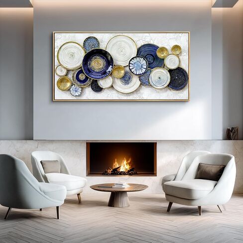 JUDASJART Large Wall Decor For Living Room Canvas Wall Art For Office Modern Wall Decorations For Bedroom Blue Swirl Gold Trim Landscape Painting Abstract Pictures Artwork Room Home Decor 24x48 In in Saudi Arabia