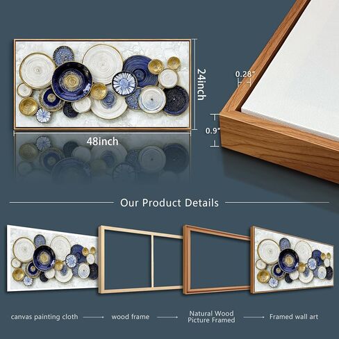 JUDASJART Large Wall Decor For Living Room Canvas Wall Art For Office Modern Wall Decorations For Bedroom Blue Swirl Gold Trim Landscape Painting Abstract Pictures Artwork Room Home Decor 24x48 In in Saudi Arabia