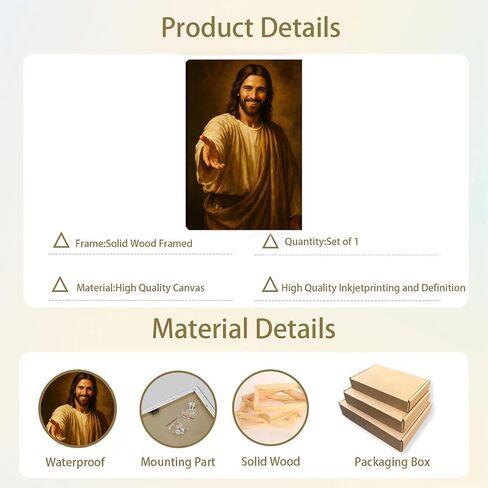Jesus Smiling Reaching Canvas Wall Art Decor, Christain Savior Painting Poster, Jesus Laughing Holding Out His Hand Pictures for Wall Living Room Bedroom Church Home Decoration 12*16 in (Stretched Canvas on A Wooden Frame) in Saudi Arabia