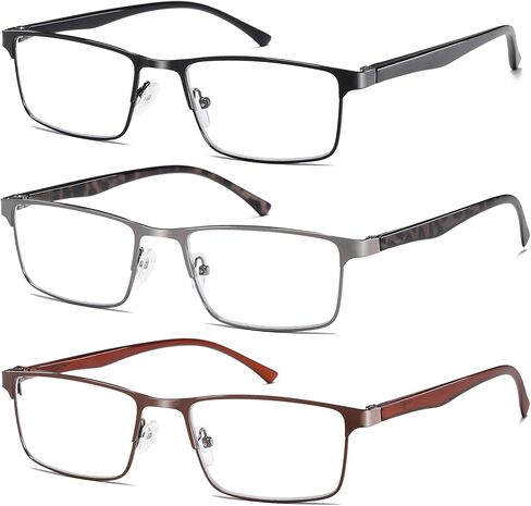 NaNaKo 3 Pack Reading Glasses for Men, Lightweight Blue Light Blocking Metal Frame Mens Readers in Saudi Arabia