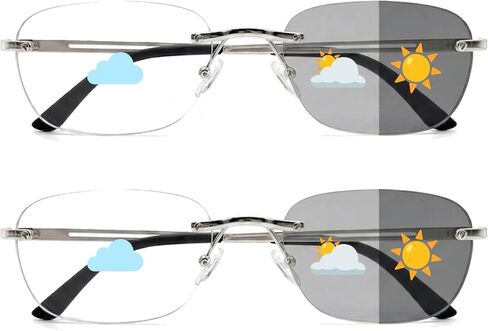 Auto Focus Rimless Reading Glasses Men Women 2 Pack Photochromic Anti-blue Light Glasses Non-Prescription Readers in Saudi Arabia