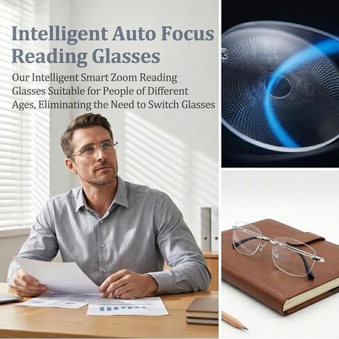 Auto Focus Rimless Reading Glasses Men Women 2 Pack Photochromic Anti-blue Light Glasses Non-Prescription Readers in Saudi Arabia