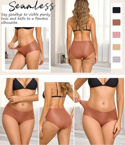ANLIQI Seamless Underwear for Women Ultra Thin No Show Hipster Panties Pack Invisible Bikini Briefs Wave Edge Lightweight Full Coverage Stretch Low Rise Undies for Ladies(5A Pack,M) in Kuwait
