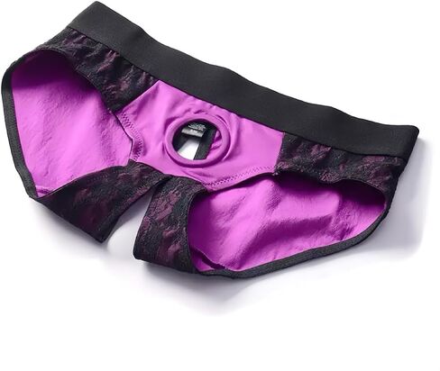Purple Lace Strapless Strapon O-ring Boxer Briefs Breathable Panties in Saudi Arabia