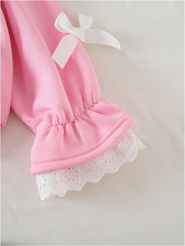 WDIRARA Girl's Cute Bow Sweatshirt Lace Trim Long Flounce Sleeve Pullover Tops in Kuwait