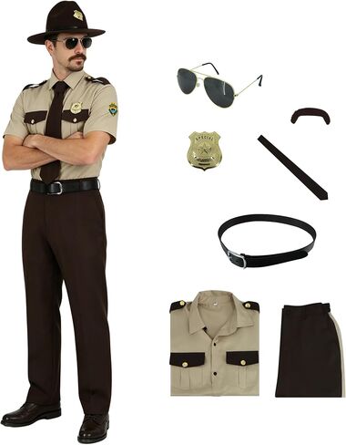 Men Super State Troopers Costume Highway Patrol Uniform Hat Badge Sheriff Mustache Glasses Halloween Party Outfit in Saudi Arabia