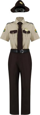 Men Super State Troopers Costume Highway Patrol Uniform Hat Badge Sheriff Mustache Glasses Halloween Party Outfit in Saudi Arabia