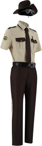 Men Super State Troopers Costume Highway Patrol Uniform Hat Badge Sheriff Mustache Glasses Halloween Party Outfit in Saudi Arabia