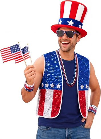 CICOCI 4th of July Accessories Uncle Sam Costume Set for Adults Patriotic USA Outfit Red White Blue America 250th Anniversary in Kuwait