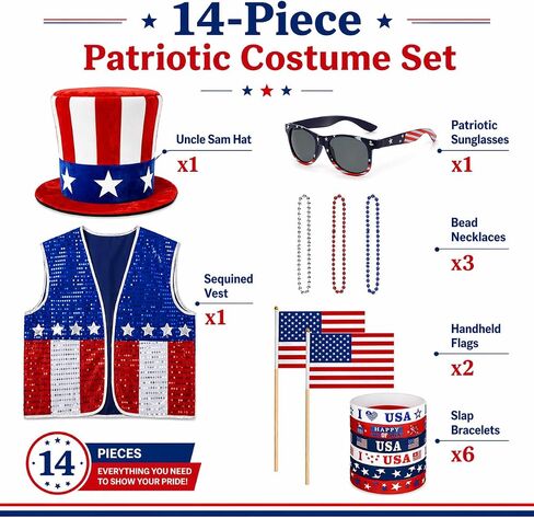 CICOCI 4th of July Accessories Uncle Sam Costume Set for Adults Patriotic USA Outfit Red White Blue America 250th Anniversary in Kuwait