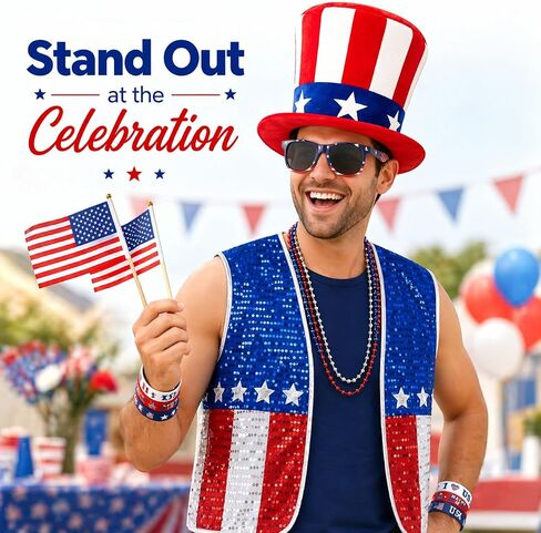 CICOCI 4th of July Accessories Uncle Sam Costume Set for Adults Patriotic USA Outfit Red White Blue America 250th Anniversary in Kuwait