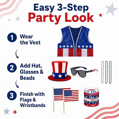 CICOCI 4th of July Accessories Uncle Sam Costume Set for Adults Patriotic USA Outfit Red White Blue America 250th Anniversary in Kuwait