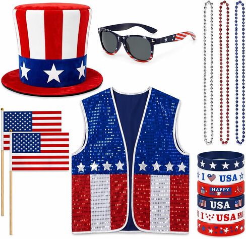 CICOCI 4th of July Accessories Uncle Sam Costume Set for Adults Patriotic USA Outfit Red White Blue America 250th Anniversary in Kuwait