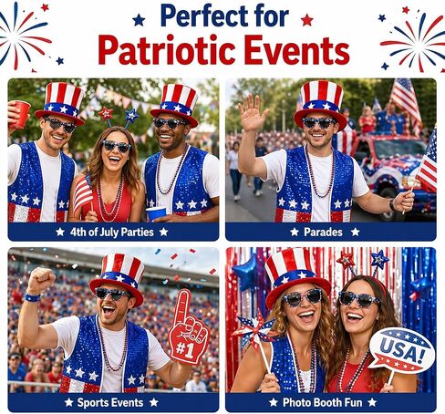 CICOCI 4th of July Accessories Uncle Sam Costume Set for Adults Patriotic USA Outfit Red White Blue America 250th Anniversary in Kuwait