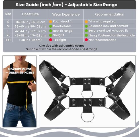 Mens PU Leather Chest Harness Costume Cosplay Top with Chains, Adjustable Body Harness Shoulder Straps Male Punk Fashion Steatement Rave Outfit for Music Festival Party Halloween Cosplay in Saudi Arabia