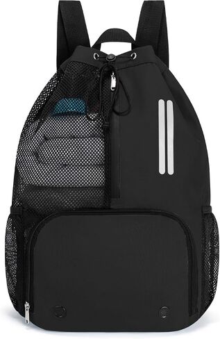 Swim Bag Mesh Drawstring Backpack with Shoe Compartment & Wet Pocket Waterproof Beach Backpack Pool Bag for Swimming, Gym, Travel and Workout Gear (Black) in Saudi Arabia