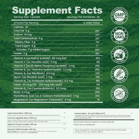 inGreens Super Greens Powder, Superfoods, 0 Sugar, Collagen, Probiotics, Spirulina, Chlorella, Daily Greens Drink Mix for Antioxidants, Gut Health, Energy & Beauty Support, Natural Flavor, 30 Packets in Saudi Arabia