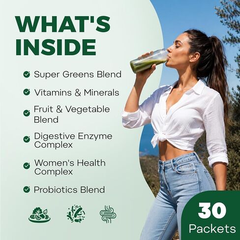 inGreens Super Greens Powder, Superfoods, 0 Sugar, Collagen, Probiotics, Spirulina, Chlorella, Daily Greens Drink Mix for Antioxidants, Gut Health, Energy & Beauty Support, Natural Flavor, 30 Packets in Saudi Arabia