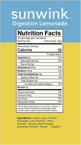 Sunwink - Digestion Lemonade Powder - Gut-Friendly Drink Mix with Plant-Based Botanicals (6g Each, Pack of 15) in Saudi Arabia