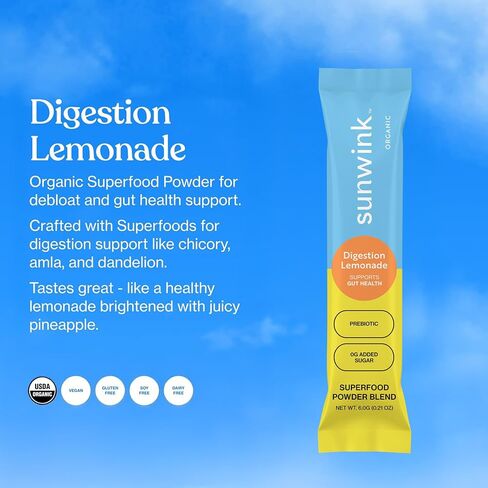 Sunwink - Digestion Lemonade Powder - Gut-Friendly Drink Mix with Plant-Based Botanicals (6g Each, Pack of 15) in Saudi Arabia