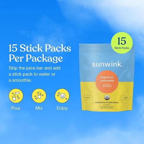 Sunwink - Digestion Lemonade Powder - Gut-Friendly Drink Mix with Plant-Based Botanicals (6g Each, Pack of 15) in Saudi Arabia