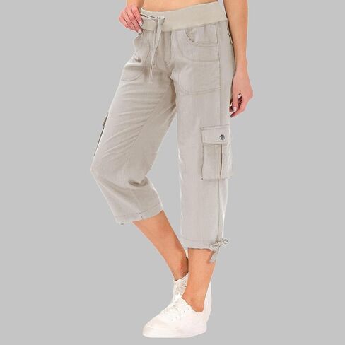 Cargo Capris for Women Cotton Blend Loose Fit Casual Dressy Lightweight Wide Legs Baggy Cropped Pants with Pockets in Saudi Arabia