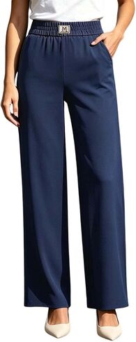 Casual Work Pants Women Plus Size Straight Leg Stretchy Office Pant Elastic High Waisted Summer Business Dress Slacks in Saudi Arabia