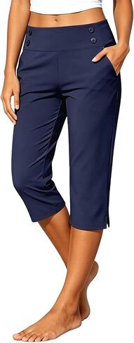Aniywn Legging Capris for Women with Pockets Plus Size High Waisted Straight Leg Stretch Lightweight Trousers Work Capris in Kuwait