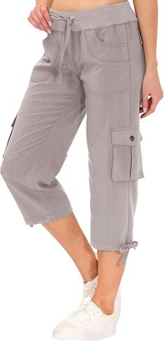 Cargo Capris for Women Cotton Blend Loose Fit Casual Dressy Lightweight Wide Legs Baggy Cropped Pants with Pockets in Saudi Arabia