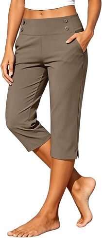 Aniywn Legging Capris for Women with Pockets Plus Size High Waisted Straight Leg Stretch Lightweight Trousers Work Capris in Kuwait