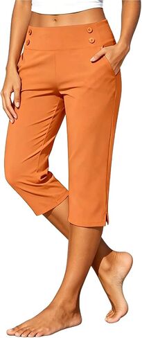 Aniywn Legging Capris for Women with Pockets Plus Size High Waisted Straight Leg Stretch Lightweight Trousers Work Capris in Kuwait