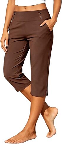 Aniywn Legging Capris for Women with Pockets Plus Size High Waisted Straight Leg Stretch Lightweight Trousers Work Capris in Kuwait