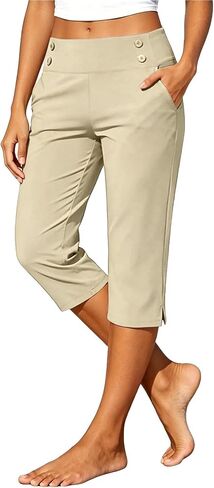Aniywn Legging Capris for Women with Pockets Plus Size High Waisted Straight Leg Stretch Lightweight Trousers Work Capris in Kuwait