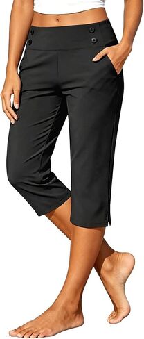 Aniywn Legging Capris for Women with Pockets Plus Size High Waisted Straight Leg Stretch Lightweight Trousers Work Capris in Kuwait