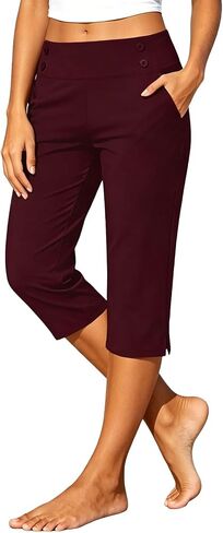 Aniywn Legging Capris for Women with Pockets Plus Size High Waisted Straight Leg Stretch Lightweight Trousers Work Capris in Kuwait