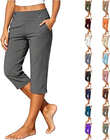 Aniywn Legging Capris for Women with Pockets Plus Size High Waisted Straight Leg Stretch Lightweight Trousers Work Capris in Kuwait