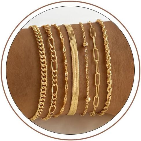 Turandoss Gold Bracelets Set for Women, Waterproof 14K Gold Plated Chunky Cuff Bracelet Stackable Tie Knot Cuban Paperclip Box Chain Bracelet Snake Rope Beaded Bangle Bracelets for Women Jewelry Gifts in Kuwait