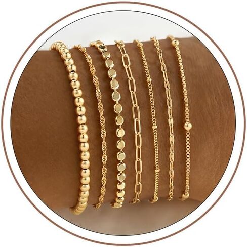 Turandoss Gold Bracelets Set for Women, Waterproof 14K Gold Plated Chunky Cuff Bracelet Stackable Tie Knot Cuban Paperclip Box Chain Bracelet Snake Rope Beaded Bangle Bracelets for Women Jewelry Gifts in Kuwait