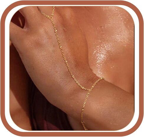 Hand Chain Bracelet Summer Essentials Stainless Steel Non Tarnish Link with Finger Ring Bracelet Stacks Dainty Gold Bracelet Beach Waterproof Jewelry Gold Handchain Bracelets for Women in Saudi Arabia