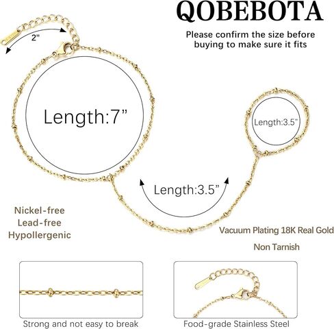 Hand Chain Bracelet Summer Essentials Stainless Steel Non Tarnish Link with Finger Ring Bracelet Stacks Dainty Gold Bracelet Beach Waterproof Jewelry Gold Handchain Bracelets for Women in Saudi Arabia