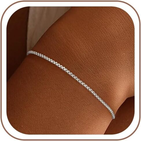 S925 Sterling Silver Box Chain Bracelets for Women - Sterling Silver Box Bracelet Handmade Jewelry Gold Bracelets for Women 6.5/7/7.5/8 Inch in Saudi Arabia
