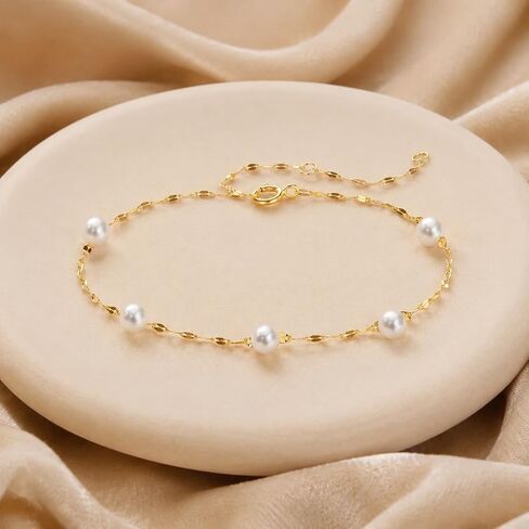 14K Gold Pearl Bracelet for Women,Lip Chain Pearls Link Bracelets Anniversary Christmas Mother’s Day Jewelry Gift for Mom Wife Her in Kuwait